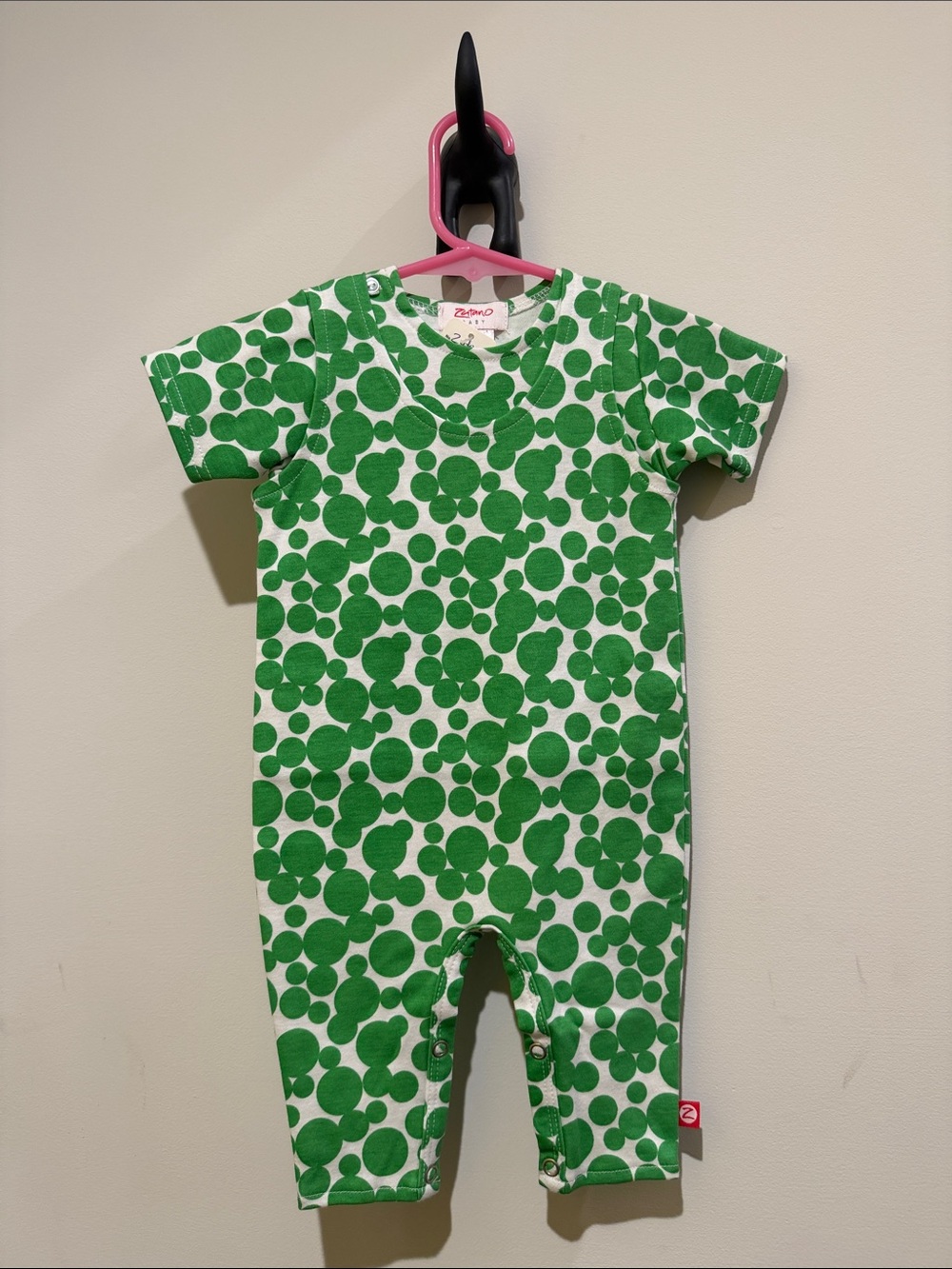 Zutano Green and White Polka Dot Short-Sleeve One-Piece